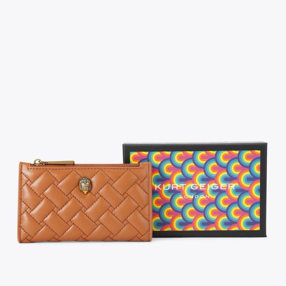 Kurt Geiger Tan Woven Leather Zip Card Pouch